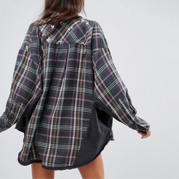 Free People Constellations Within Plaid Shacket Jacket Button Up Top XS - Picture 4 of 12